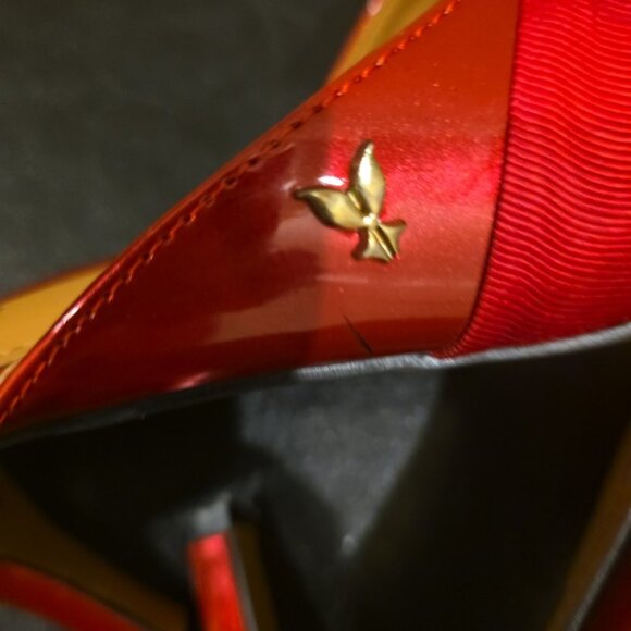 J Red Eleonna Red Patent Leather Bow Mule Heels - Picture 12 of 16